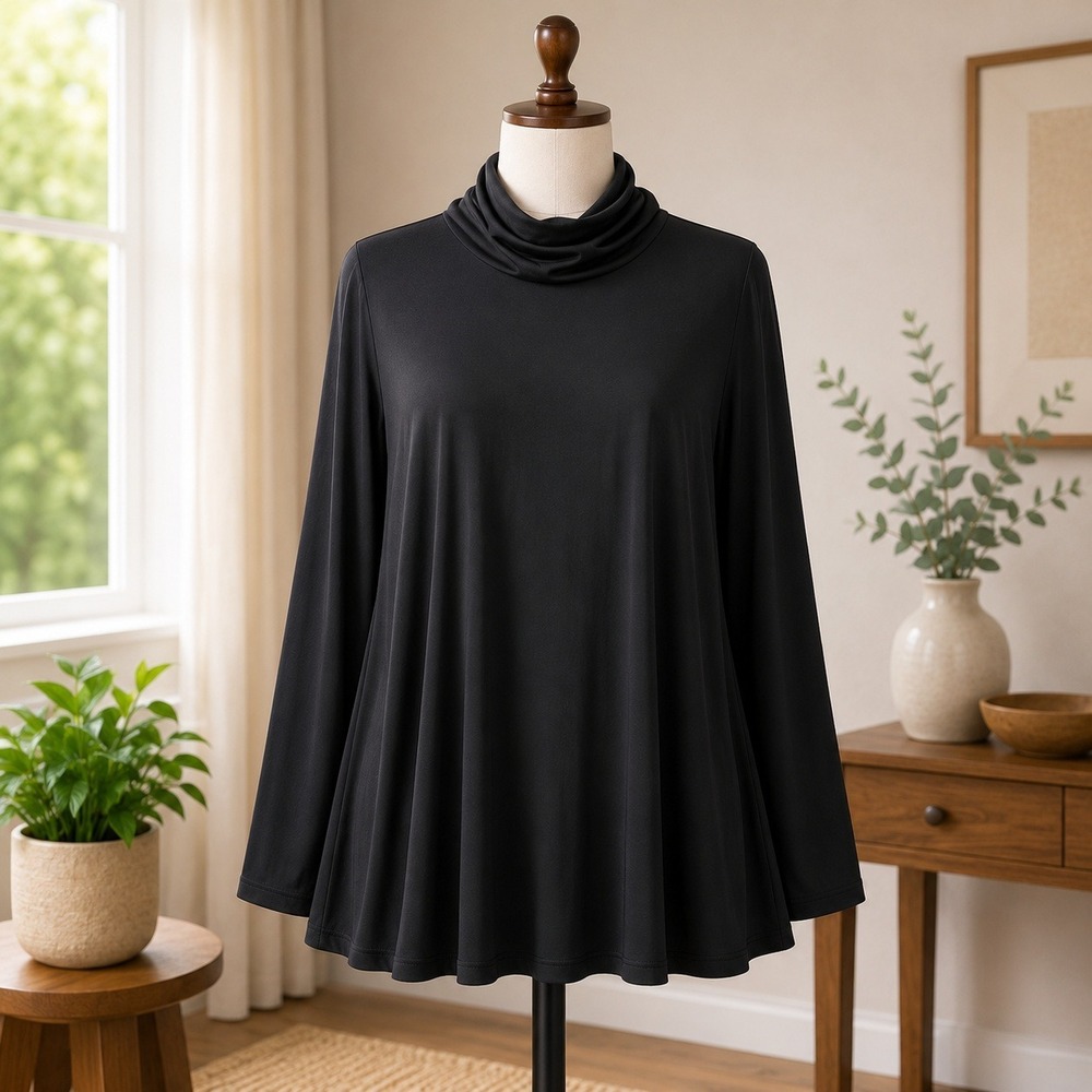 Susan Graver Modern Essentials Black Mock Neck Tunic Plus Size 2X Long Sleeve